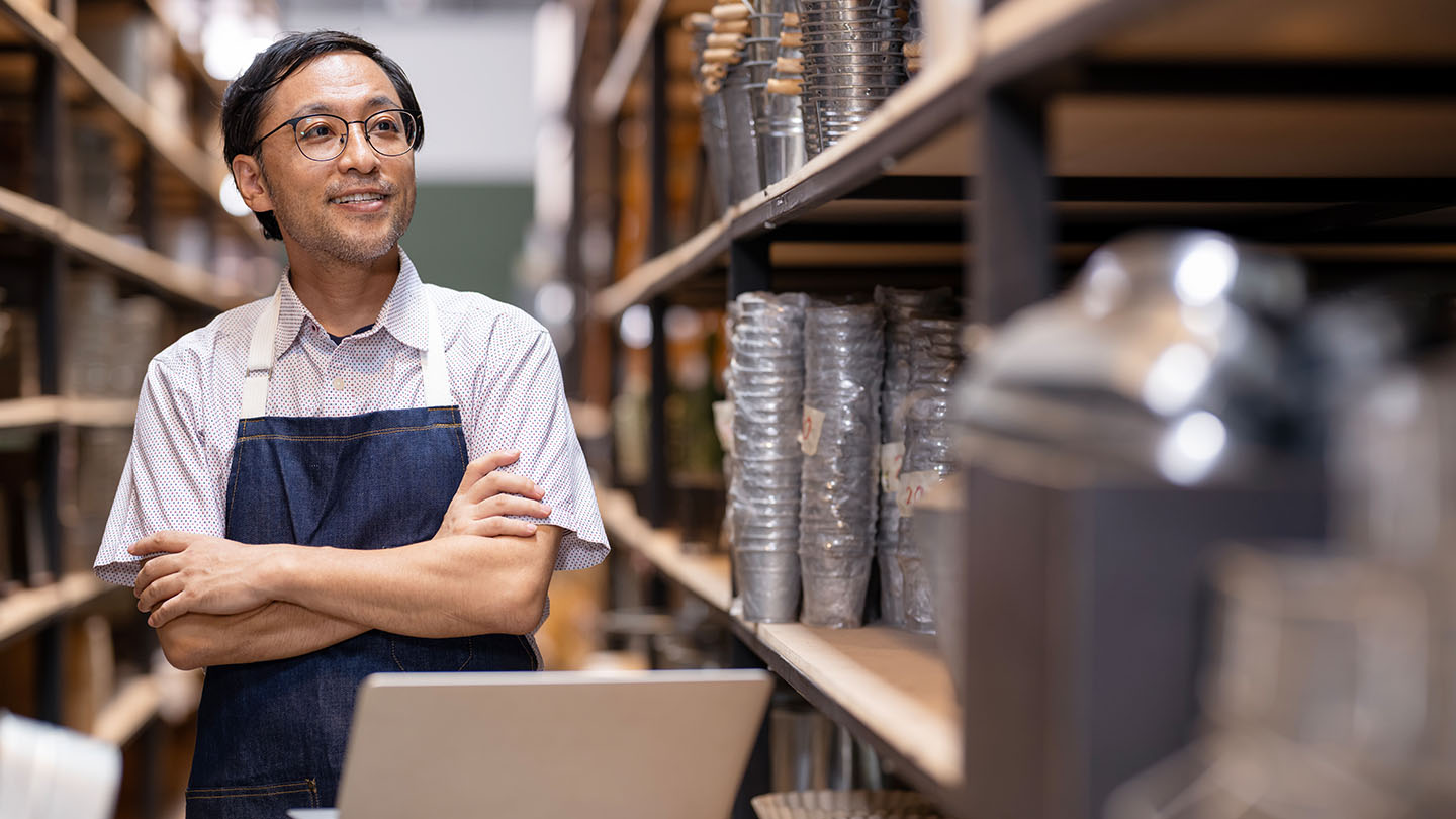 Man in stock room banner